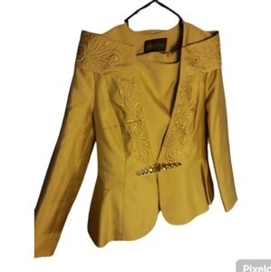 Yellow Embroidered Women's Jacket And Skirt